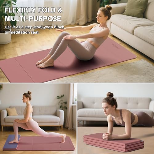7-Fold Yoga Mat 70"x24" - 1/2 Inch Thick | Folding Exercise Mat, Compact Non-Slip TPE Mat, For Travel, Storage, Yoga & Home Gym, Lightweight & Portable - color: Pink + Navy