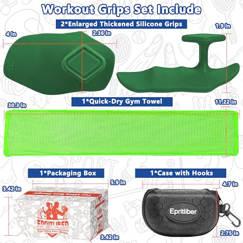 Large Anti-Slip Gym Workout Grips for WeightLifting,Silicone Hand Protector | Gym Towel,Storage Case,Ergonomic Rubber Gym Gloves for Men Women,Gym Hand Palm Protection Pads for Dumbbell,Barbell,Rypt - color: Green