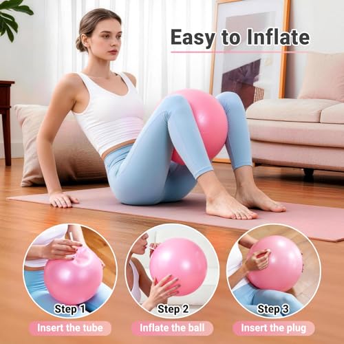 Small Exercise Ball 9 Inch Mini Pilates Yoga Ball for Yoga, Fitness, Balance, Core Workout, Physical Therapy, Pilates Ball with Inflation Straw