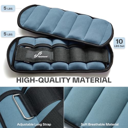 Sportneer Adjustable Ankle Weights Set - 1 Pair (2-10 lbs) Removable Sandbags for Women & Men, Comfortable Neoprene Leg Weights for Walking, Running, Pilates, Yoga, Home Workout & Physical Therapy - color: Dusty Blue