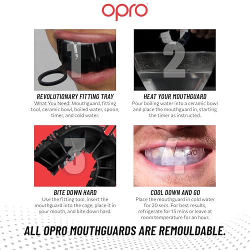 OPRO Silver Level Adult and Kids Sports Mouthguard with Case, Gum Shield Featuring Revolutionary Fitting Technology for Hockey, Lacrosse, Rugby, MMA, Boxing and Combat Sports (White/Black, Youth) - color: White/Black, size: Youth (Under 10)