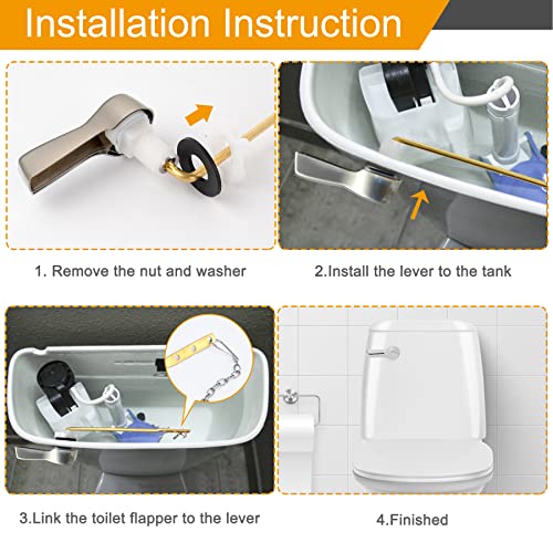 Hibbent Universal Metal Front Mount Toilet Handle Replacement Kit | Brushed Nickel Solid Brass Toilet Flush Tank Lever, Stainless Steel Flapper Chains for Most Toilet Tanks - color: Brushed Nickel, style: Upgraded Front Mount