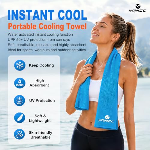 YQXCC 4 Pack Cooling Towels (47"x12"), Ice Cool Neck Towel, Soft Breathable Microfiber for Yoga, Golf, Gym, Running, Camping & Hot Weather - color: Light Blue/Pink/Light Gray/Dark Gray