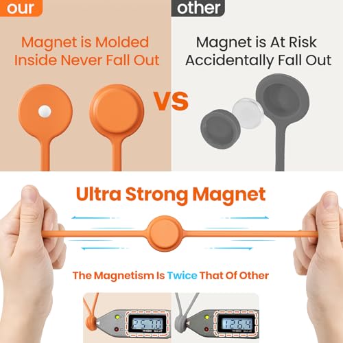 Tounee Reusable Silicone Magnetic Cable Ties - 2 Sizes Combo (4pcs 2.95'' + 10pcs 7.68'') - Multi-Purpose for Cable Bundling, Organizing, Bookmarks & Fridge Magnets - Assorted Colors, 14-Pack