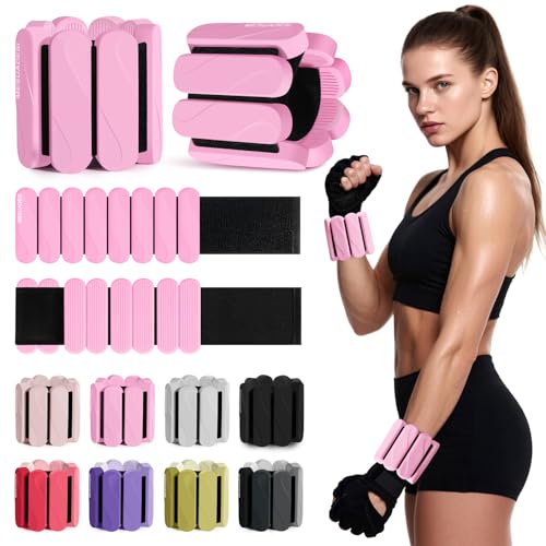 Wrist Weights – Ankle Wrist Weights for Women & Men – Adjustable Weighted Bangles Set (1 lb Each) | Arm and Leg Weights for Yoga, Pilates, Running & Walking - color: Pink