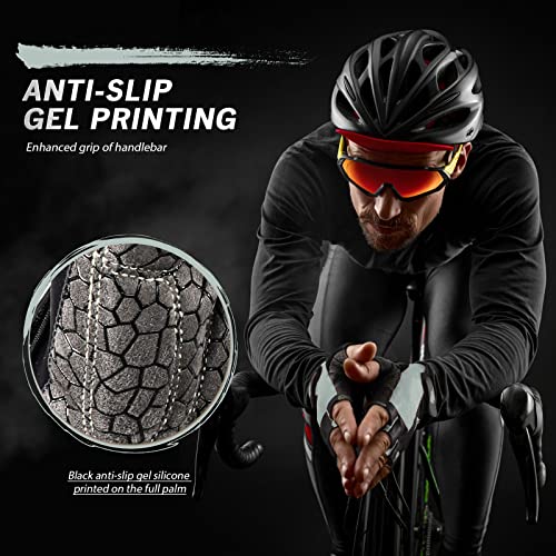 Bike Gloves for Men Women with Anti-Slip Shock-Absorbing Pad, Light Weight Half-Finger Cycling Gloves - color: Black&gray, size: X-Large