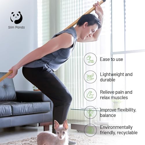 Slim Panda 5FT Yoga Stick - Natural Bamboo Stretching Stick with Non-Slip Caps - 1.57" Thick Exercise Balance Pole for Posture Correction & Physical Therapy