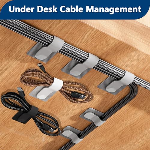 Abnii 50 PCS Hook and Loop Cable Ties, Under Desk Cable Management, White | Self Adhesive Cable Clips Straps, Sticky-Back Cord Organizer, Wire Organizer for TV PC Laptop Ethernet Desktop - color: White