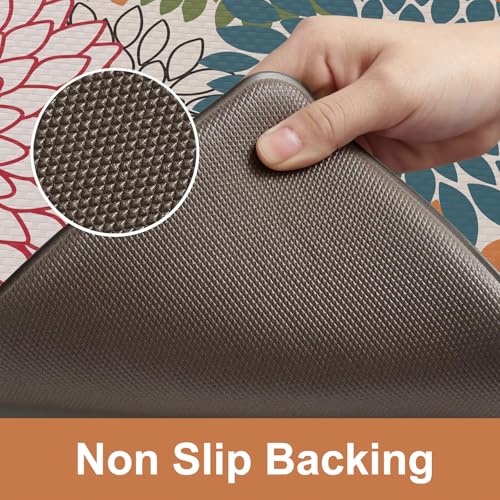 Kitchen Rugs and Mats Cushioned Anti Fatigue Kitchen Mat 2PCS Non-Skid Waterproof Kitchen Runner Rug Comfort Foam Standing Mat for Floors,Office,Laundry,Sink,Floral - color: Colorful, size: 17.3" x 47 "+ 17.3" x 29 "--0.47 inches