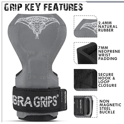 Cobra Grips Weight Lifting Gloves with Adjustable Neoprene Padded Wrist Wraps - Heavy Duty Alternative to Power Lifting Hooks for Deadlifts - color: FIT Gray Rubber, size: 4.25 - 7.0"