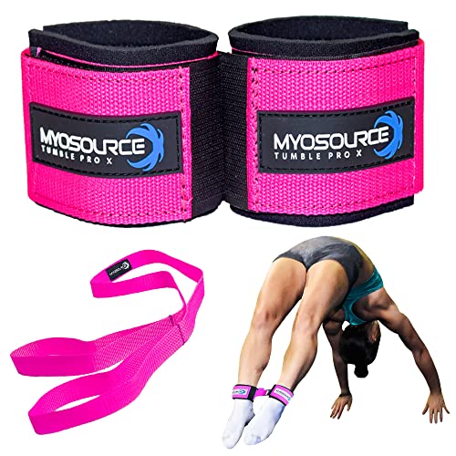 Myosource Kinetic Bands Tumble Pro X Ankle Straps Kit – Cheerleading Standing Tumbling Equipment, Gymnastics Backhandspring Trainer – Includes Flexibility Stunt Stretch Strap – Blue, Pink, Purple - color: Pink