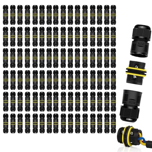NineLeaf 96 Pack IP68 Waterproof Electrical Wire Connector, Screw Type 3-Pin M20 Cable Connectors Ø5-12mm, Outdoor Junction for Garden, Pond, Pathway, Underground Lighting Installation - size: 96PK, style: Screw Tighten