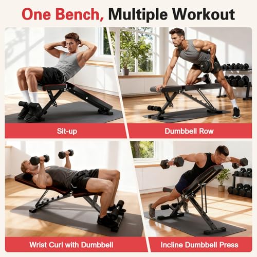ALSO GO Adjustable Weight Bench, Workout Benches with Leg Extension, Foldable Incline Decline Bench Press, Roman Chair, Full Body Strength Training Equipment for Home Gym - color: Sport Black