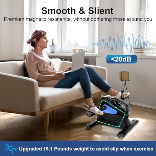 Under Desk Bike Pedal Exerciser, Himaly Mini Exercise Bike with Magnetic Resistance, Portable Peddler Foot Cycle for Arm & Leg with LCD Screen Display
