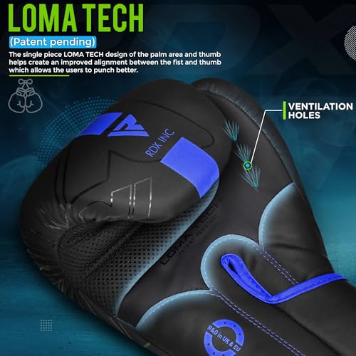 RDX Kids Boxing Gloves Sparring and Muay Thai Maya Hide Leather, Kara Patent Pending Junior Training Mitt for Kickboxing, Punching Bag, Focus Pads, MMA, Thai Pad, Double End Ball Punching Gloves - color: BLUE, size: 6OZ