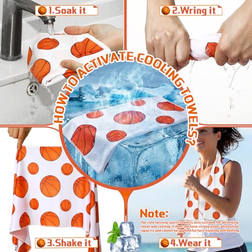 Woanger 24 Pcs Basketball Cooling Towels and Fans Sets Mini Handheld Fans Bulk 3 Speeds USB Lash Towel for Sporting Basketball Gifts for Team Games Party Favor - style: Basketball