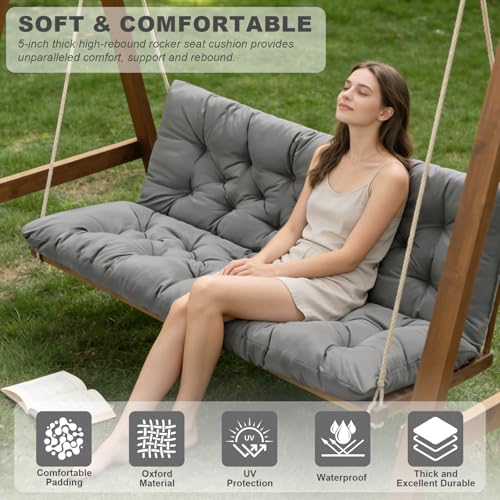 Porch Swing Cushions,Outdoor Cushions 3 Seater Replacement with Backrest, Waterproof Thickened Bench Cushion with Ties for Porch, Patio,Outdoor, Backyard and Garden (Light Gray 47 * 40 in) - color: Light Gray, size: 47x 40 inches