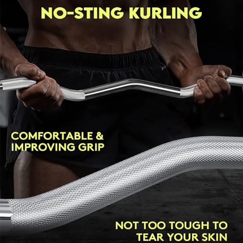 47" Olympic EZ Curl Bar for 2-inch Plates - Ez Bar - Ez Barbell Curl Bar for Weight Lifting Bicep,Hip Thrusts,Squat, with 2 Spring Collars