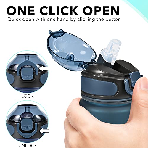 Enerbone 32 oz Drinking Water Bottle with Times to Drink and Straw, Motivational with Carrying Strap, Leakproof BPA & Toxic Free, Ensure You Drink Enough Water for Fitness Gym Outdoor - color: Navy Blue Green