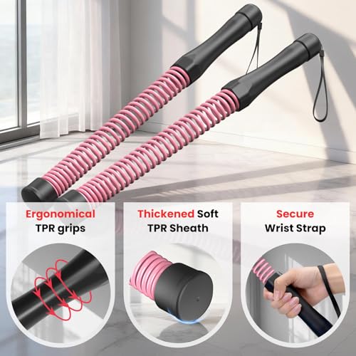 DERACY Pair of 2-in-1 Cordless Battle Ropes with the Connector, Ropeless Battle Ropes for Home Gym, Portable Battle Rope, Home Workout Equipment for Women Men (Pink) - color: Pink-black