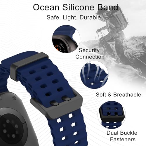 Ocean Silicone Sport Band - Compatible With Apple Watch Ultra 2/Ultra 49mm 45mm 44mm for Men Women, Breathable Soft Waterproof Strap for iWatch Series 10 46mm SE/9/8/7/6/5 - color: Ocean/Midnight Blue