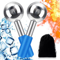Baderke 2 Pcs Ice Globes for Face Stainless Steel Cooling Globes Unbreakable Cooling Roller Women Ice Balls Cryo Sticks Facials Skin Care for Dark Circles, Puffiness(Silver (Blue Handle)) - color: Silver (Blue Handle)