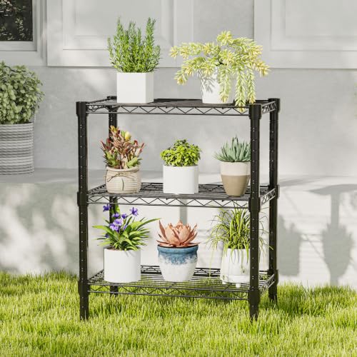 DUMOS 3-Tier Metal Wire Storage Shelves, Adjustable Standing Storage Rack Shelf, Heavy Duty Steel Shelving Unit Organizers for Kitchen Bathroom Pantry Garage, 23.3" Wx13.4 Dx30.2 H, Black - size: 3 Tiers-30.2"H without wheels