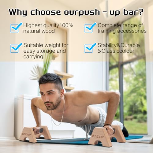 Push Up Stands, Handstand Parallettes Bars, Solid Wood Push Up Bars with Non-Slip Mat Push up Handles for Floor Exercise Home Workout Equipment for Men & Women Strength Training - color: Beech Wood-25cm
