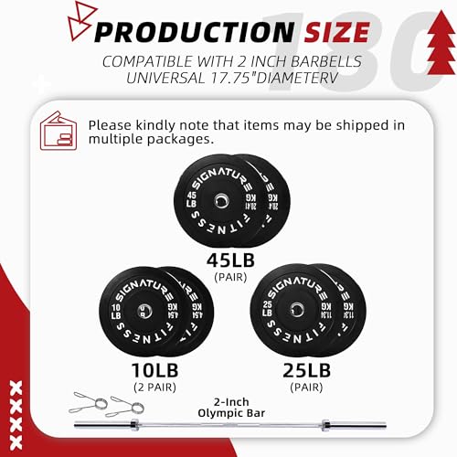 Fitvids 2-Inch Olympic Rubber Weight Plates Sets, Bumper Plates Set with Barbell for Strength Training, 180-390 Lbs Multiple Options - color: Black, style: 180LB Set With Barbell