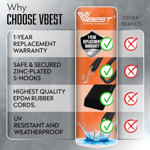 Rubber Bungee Cords with Hooks – Heavy Duty Outdoor Straps, Assorted Sizes 10", 15", 21", 31" (8 Pack), 1.8X Max Stretch, Over 200 lbs Load – 100% EPDM Rubber & S-Hooks for Cargo, Tarps - style: 8 Pcs Assorted Sizes