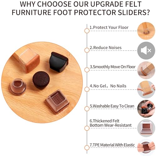 Silicone Chair Leg Floor Protectors with Felt, 16PCS Chair Leg Protectors for Hardwood Floors, Clear Furniture Cup Chair Leg Covers to Protect Floors, Anti-Scratches&Noice(Round,Fit:1.1"-1.4") - size: L-16PCS-(Fit:1.1-1.4 inch)-Clear