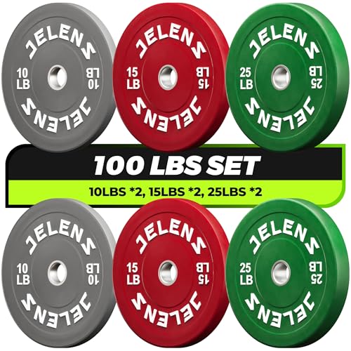 JELENS 7FT Bar Olympic Barbell, 1000lb Capacity Weight Bar for Strength Training, 2 Inch Strength Training Bar With Knurled Grip for Squats, Deadlifts, Presses, Rows, Curls - size: 7FT Olympic Barbell with 100 LB Colored Plates