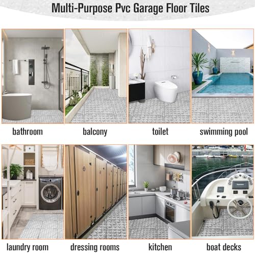 12 Pcs Drainage Mat Modular Interlocking Cushion 11.8" x 11.8" Garage Floor Tiles Non-Slip Splicing Rubber Floor Tiles for Drain, Deck, Pool, Outdoor/Indoor (Grey) - size: 11.8"x11.8"Grey