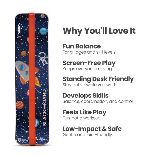 GIBBON SlackBoard, Balance Board Kids & Adults, Slackline Balance Trainer | 1 & 2 Line Options, Slack Board, Core Workout Equipment, Home Gym Training, Standing Desk Exercise, Yoga, Agility, Pilates - color: Astro with Stand