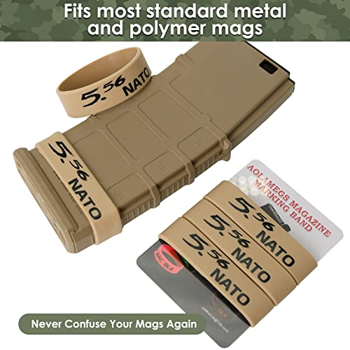 Aolamegs 5/10 Pack Magazine Bands - 5.56 Nato, 300 Blackout, 300 Subsonic, .223 Remington, .308 Winchester, 7.62x39 Magazine Marking Band, Durable Silicone Ammo Caliber Bands for Magazine Identification (2 Colors) - color: 5.56nato-khakiblack(5pcs)
