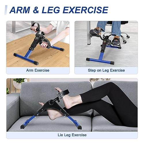 Uten Folding Pedal Exerciser, Under Desk Bike Pedal Exerciser, Mini Under Desk Exercise Bike Foot Hand Cycle Portable, Arm and Leg Exercise Peddler Machine with LCD Monitor - color: B-Blue