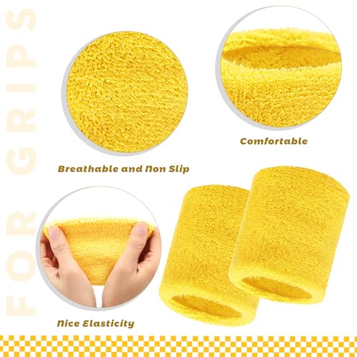 Bememo 24 Pcs Wrist Sweatbands Bulk Sports Wrist Bands for Men Women Breathable Athletic Tennis Wristbands Stretchy Absorbent Cotton Terry for Basketball, Baseball, Gym, Working Out - color: Yellow