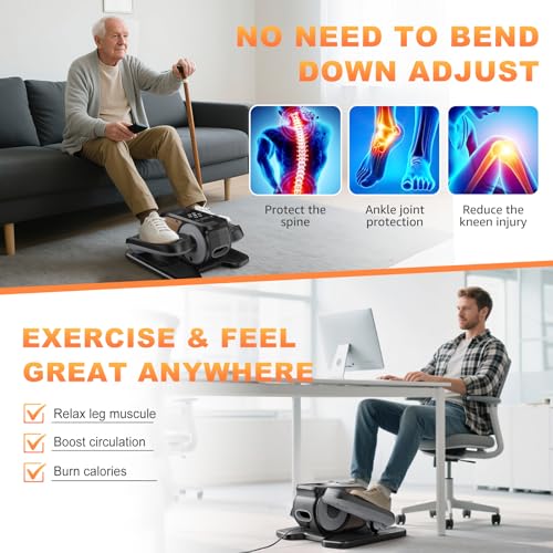 Low Impact Mini Under Desk Elliptical Quiet Electric Leg Exerciser | Compact portable under desk elliptical with non-slip mat, quiet motor for home office. Leg trainer gift for seniors mom dad