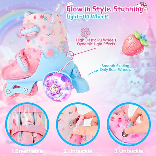 HYKID Toddler Roller Skates, 4 Adjustable Sizes, Fun Illuminating, Safety Three-Point Type, Breathable Upper, Beginners' Roller Skates for Girls Boys Kids - color: Fruit, size: Toddler (8C-10.5C)