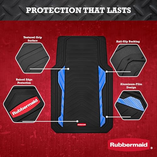 Rubbermaid Car Floor Mat, Heavy Duty All-Weather Car Mats Full Set with Dual-Tone Blue Aluminum Inserts – Universal Fit, Anti-Slip Backing, Trim-to-Fit for Most SUV, Sedan, Van - color: Blue