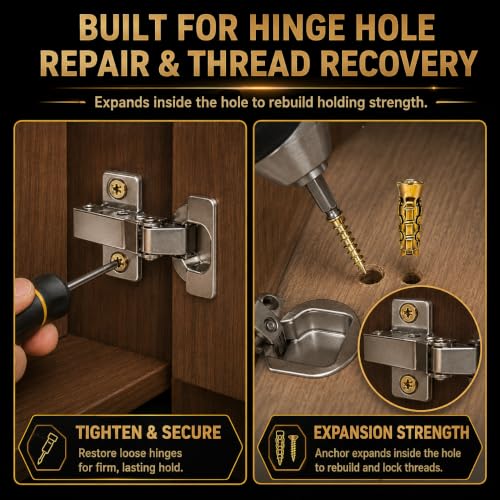 6×14mm Short Expansion Screw Set,Door Hinge Thread Repair Screws,Wall Anchors Screws Fit 6mm Holes for Tile Stone Wood Door,30PCS