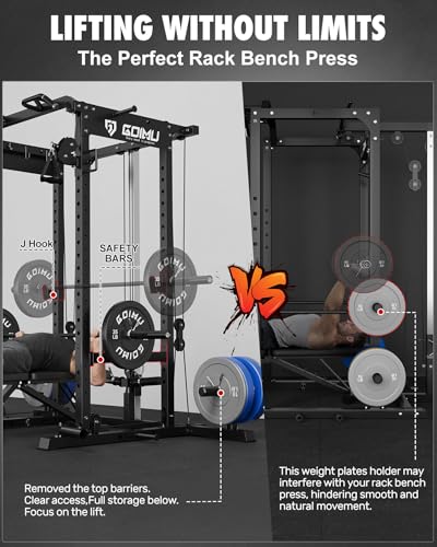 RH01 Power Cage Rack, 2000LBS Squat Rack with with Cable Crossover System&LAT Pull Down System, Multi-Function Workout Cage for Home&Garage Gym - color: Black, size: RH01 Power Cage