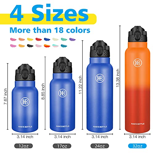 Han's Bottle Sports Water Bottle - 32 Oz, Straw Lid, Leak Proof, Vacuum Insulated Stainless Steel, Double Walled, Thermo Mug,Fire - color: Fire, size: 32 Ounces