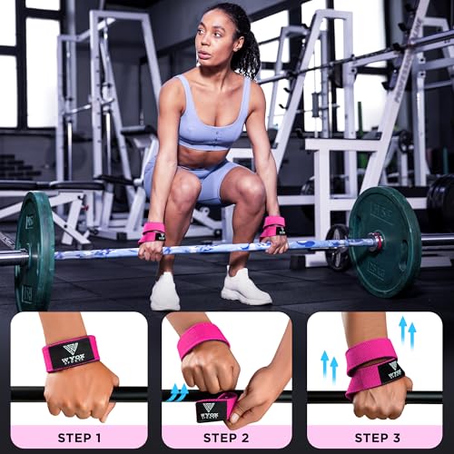 WYOX Figure 8 Lifting Wrist Straps for Weightlifting – Heavy Duty Padded Neoprene Wrist Support, Powerlifting & Strength Training Lift Straps for Deadlifts, Pull Ups, Rows, Shrugs, Gym Training Hand Grip Support for Bodybuilding - color: Pink, size: Stand