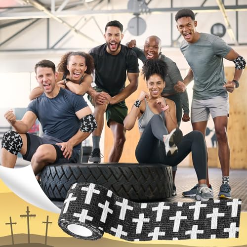Geiserailie 12 Pack Christian Athletic Tapes 2 Inch x 5 Yards Self Adhesive Bandages Sports Wraps Breathable Elastic Wrap Non Woven Bandage for Wrist, Ankle, Baseball Football(Black) - color: Black