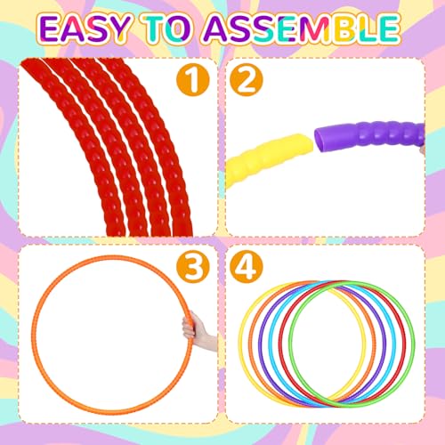 Sratte 6 Pcs Exercise Hoop Detachable Adjustable Plastic Hoops Snap Together Toy Ring Color Playground Toys for Girls and Boys Party Games, Sports, Exercise, Dog Training(28 Inch,Stylish Colors) - color: Stylish Colors, size: 28 Inch