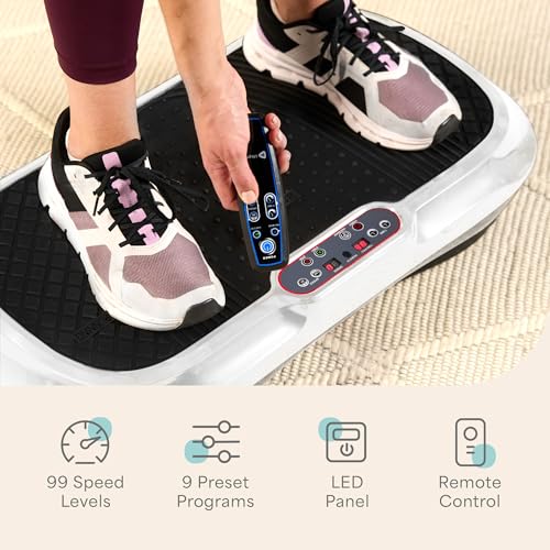 Lifepro Waver Vibration Plate Exercise Machine – High-Intensity Vibration Plate for Lymphatic Drainage – Full-Body Workout Vibrating Platform with Loop Bands – Fitness Equipment for Strength & Toning - color: White