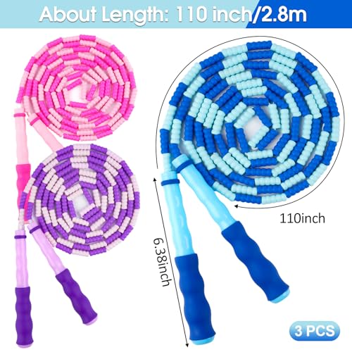Jump Rope for Kids, 9 Ft Adjustable Jump Ropes for 4 5 6 7 8 10 12, Segmented Soft Beaded Jumping Rope Age 8-12, Tangle Free Skipping Rope for Women Man Fitness Weight Loss - color: Purple, Pink, Blue
