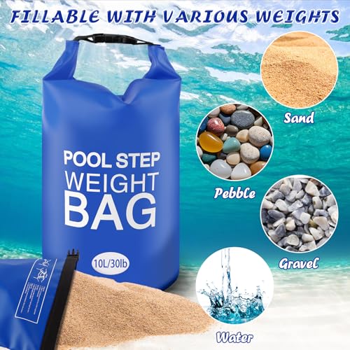 Heavy Duty Pool Ladder Weights 30 lb - 2 Pack Pool Step Sand Bags for Above Ground Pools, Waterproof 500D PVC, Tear-Resistant Pool Stair Stabilizer to Prevent Floating, Blue - color: Blue, size: 30 lb