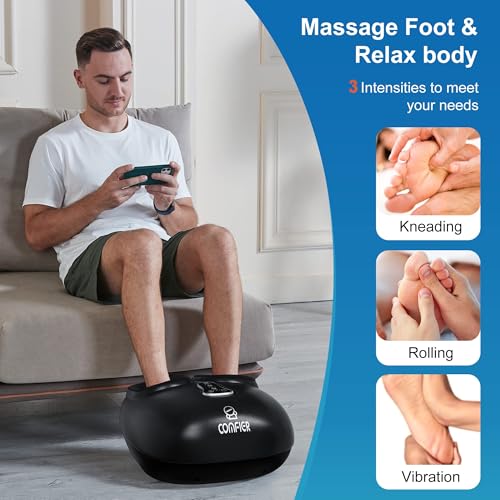 COMFIER Shiatsu Foot Massager Machine,Feet Massager for Plantar Fasciitis,Neuropathy Pain with Heat, Vibration,Rolling Compression,Gifts for Men,Women, Fits Size up to 13IN, Multiple Modes - color: Off-black